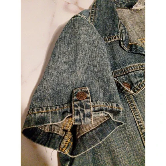 vintage Old Navy denim Dress Y2K fashion era short-sleeve denim shirt dress Sz 6 - Picture 8 of 15